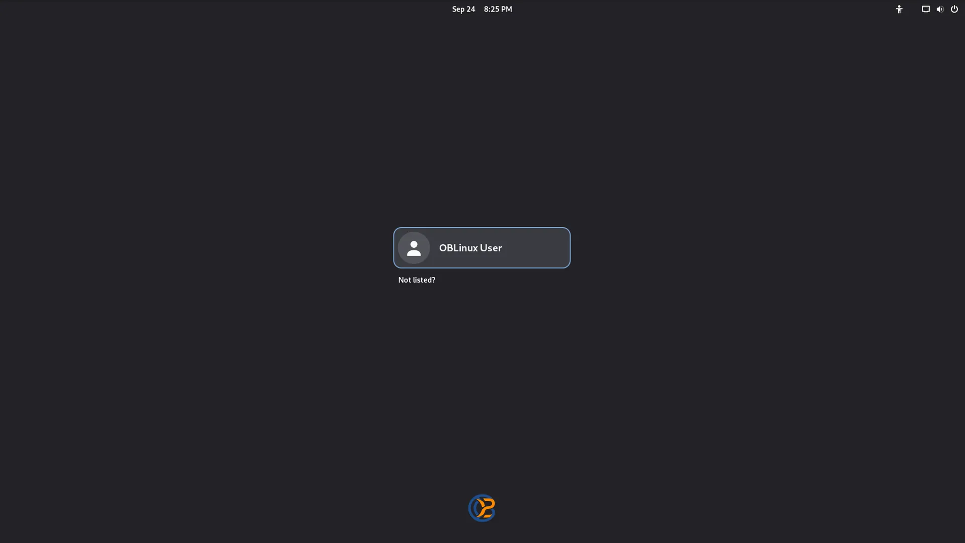 OBLinux login screen with the user OBLinux User